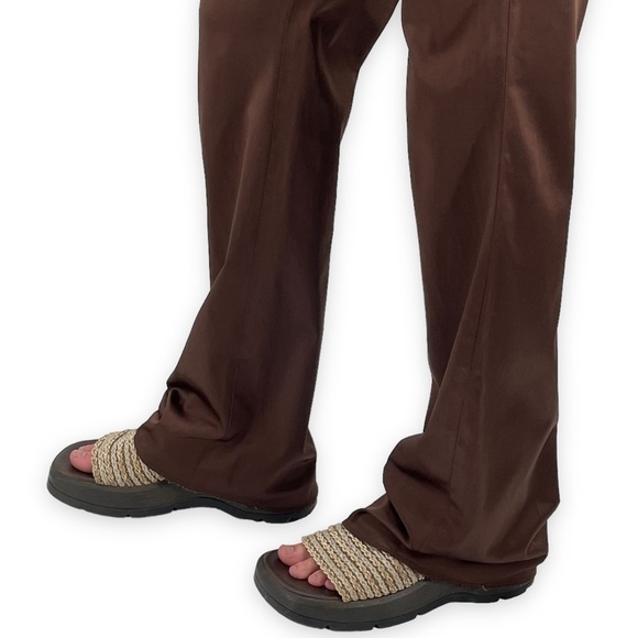 Vintage Y2K Low Rise Flare Leg Pants Dark Brown Satin Trousers Stretch | Size 1 - Picture 6 of 15